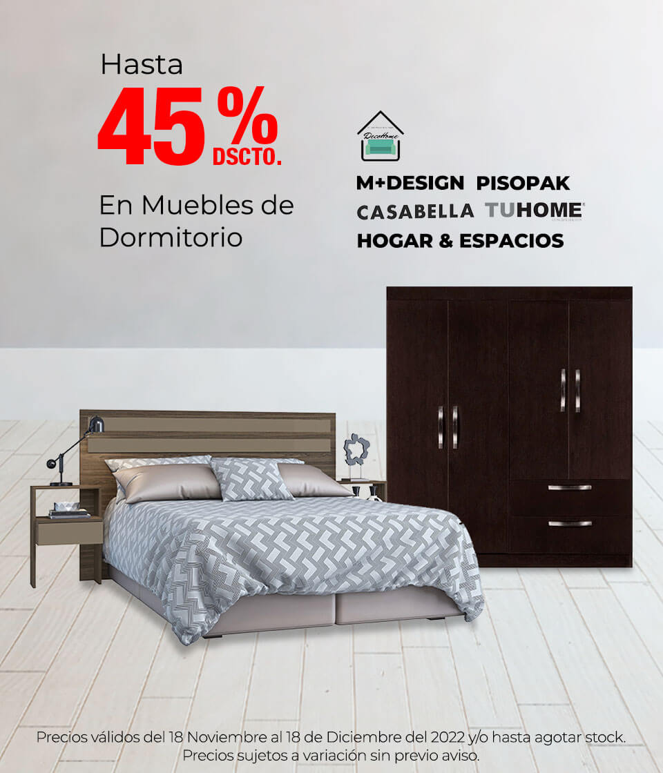 Hasta el 45% Dscto en Muebles de Dormitorio
M+DESIGN, CASABELLA, DECOHOME, HOGAR & ESPACIOS, TUHOME, PISOPAK (Logo)
