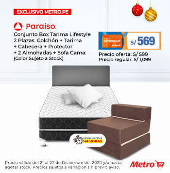 Conjunto Box Tarima Lifestyle 2 Plazas. Colchón + Tarima + Cabecera + Protector + 2 Almohadas + Sofá Cama: Color Sujeto a Stock