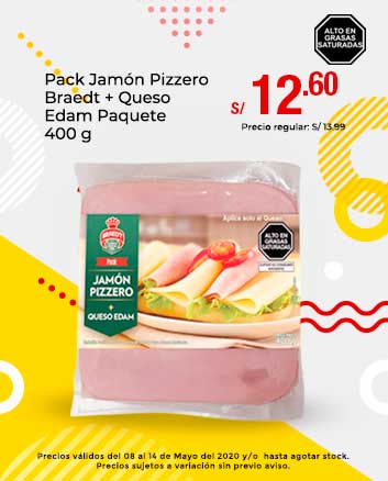 Pack Jamón Pizzero Braedt + Queso Edam Paquete 400 gr