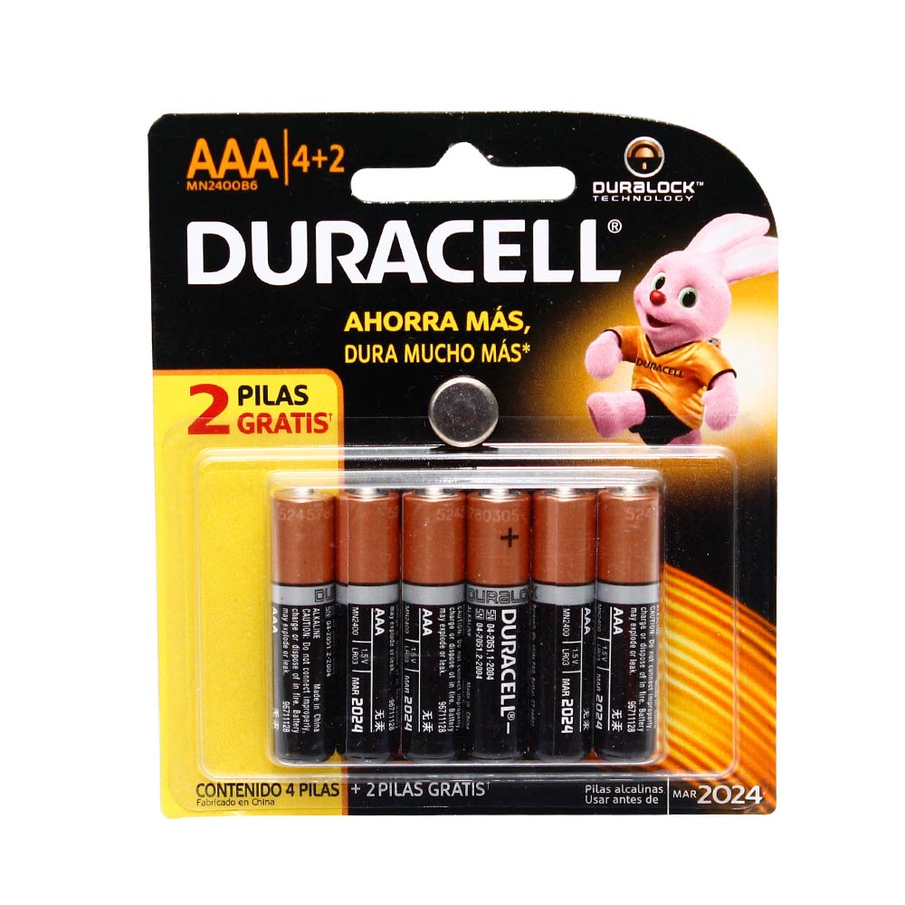 Duracell Pilas Alcalinas AAA Paquete 4 + 2 unid