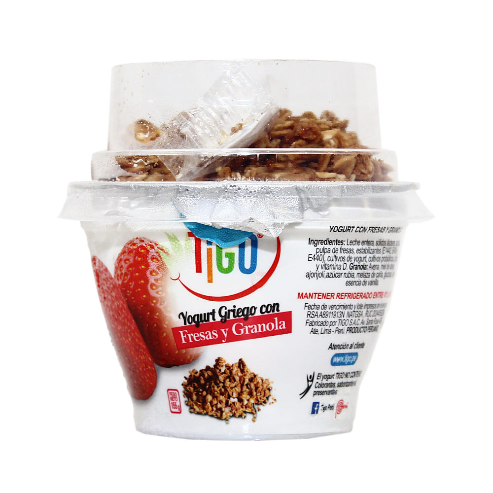 Yogurt Griego Tigo Natural con Fresas y Granola Vaso 155 g
