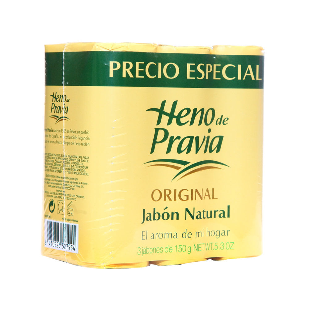 Jabón de Tocador HENO DE PRAVIA Natural Barra 150g Paquete 3un