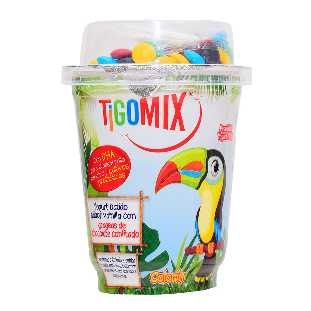 Yogurt Mix Tigo Vainilla con Grageas de chocolate confitado Vaso 125 g
