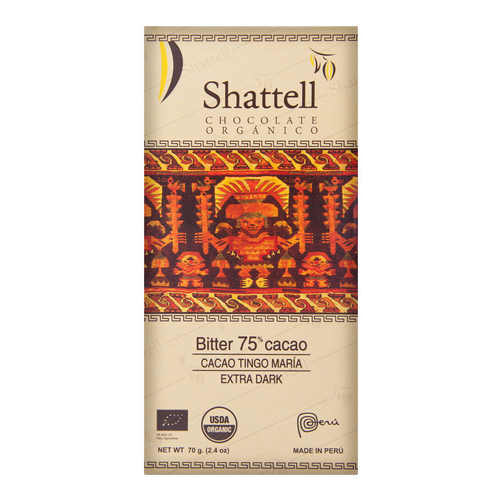 Chocolate Orgánico 75% Cacao Extra Dark Shattell Tableta 70 g