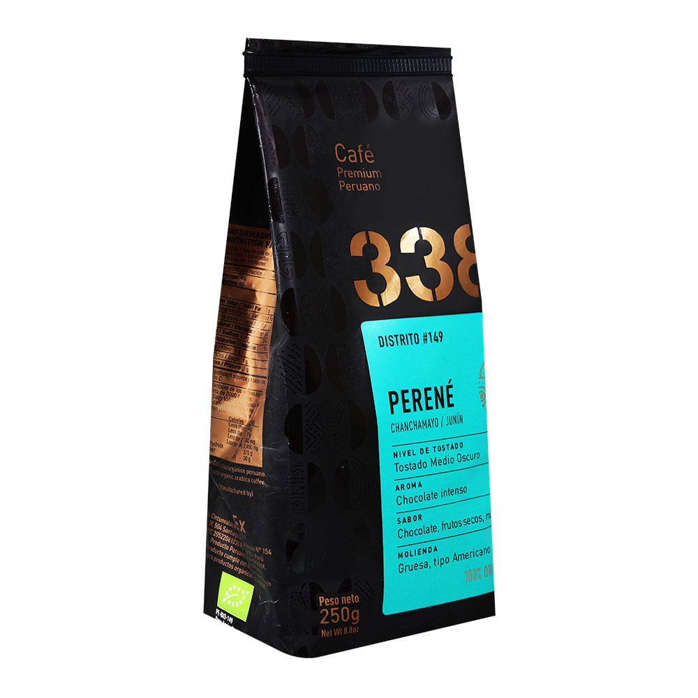 Café Orgánico 338 Perene Grano Grueso Molido Bolsa 250 gr