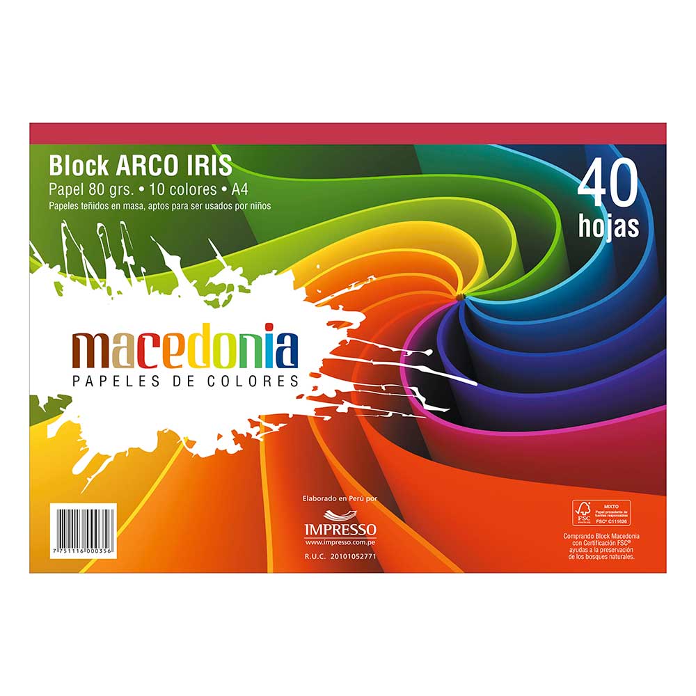 Block Arcoíris A4 80 g 40 Hojas