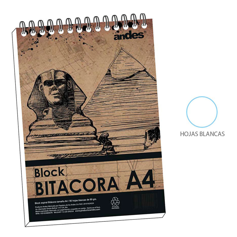 Block Bitacora A4 Andes 90 Hojas