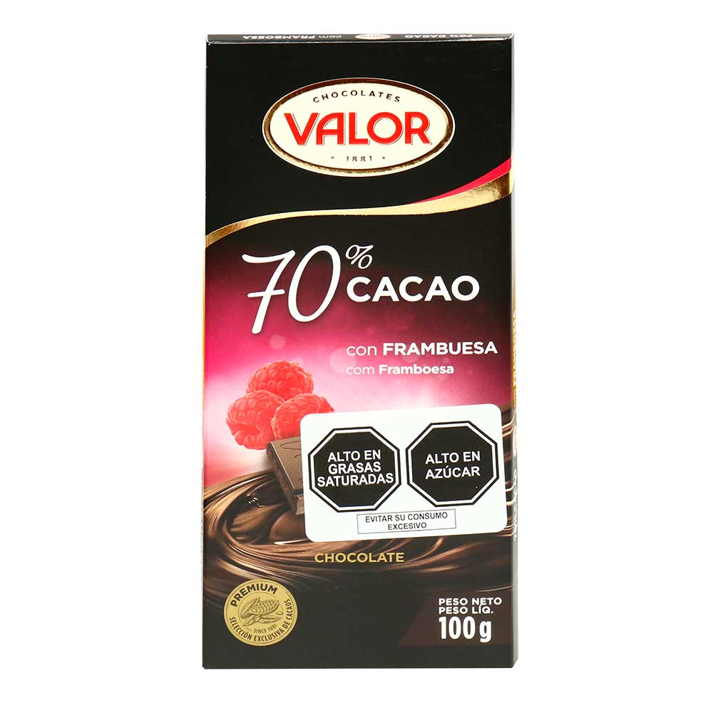 Chocolate Con Frambuesa 70% Cacao Valor Tableta 100 g