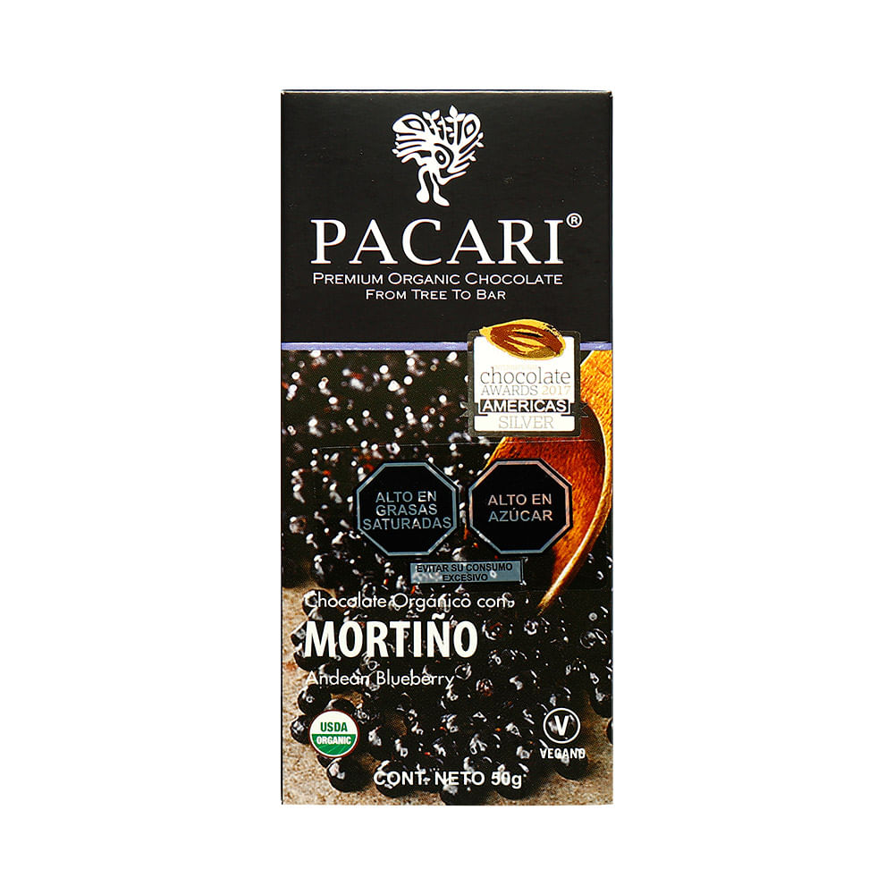 Chocolate Orgánico Con Mortiño Pacari 60 Cacao Tableta 50