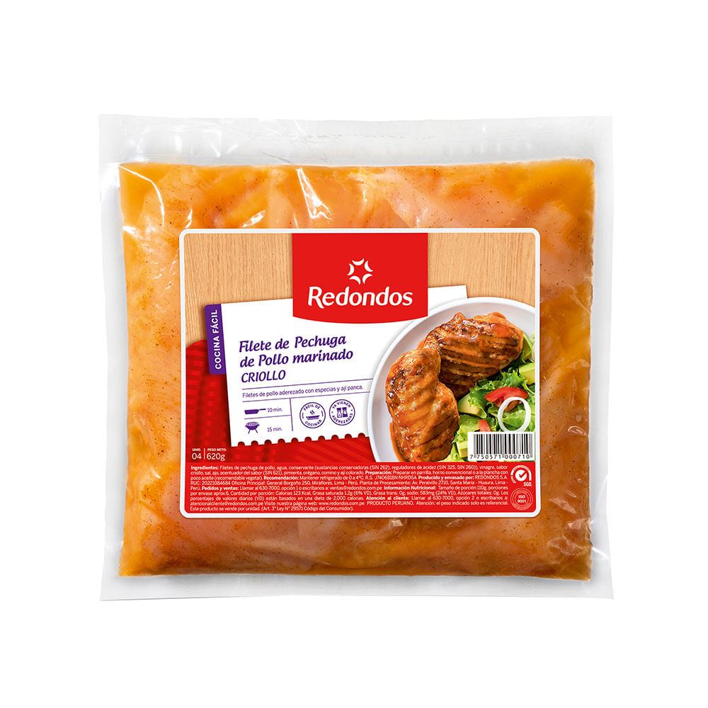 Filete de Pechuga de Pollo Criollo Redondos Bolsa 4 Unid
