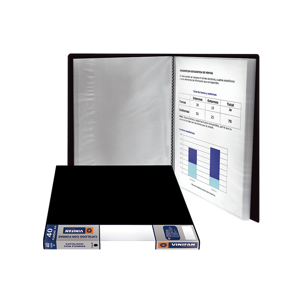 Catálogo con Fundas A4 40 Fundas Negro