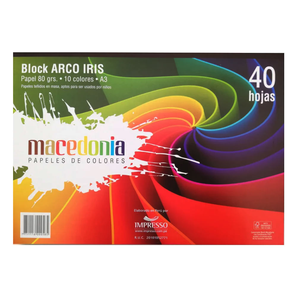 Block Arco Iris A3 40 Hojas 80 g