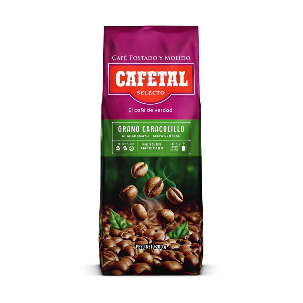 Café Tostado y Molido Grano Caracolillo Cafetal Bolsa 200