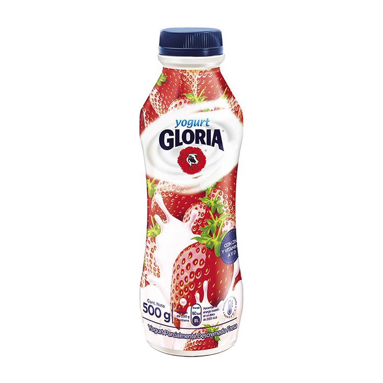 Yogurt Parcialmente Descremado Fresa Gloria Botella 500 Gr Metro