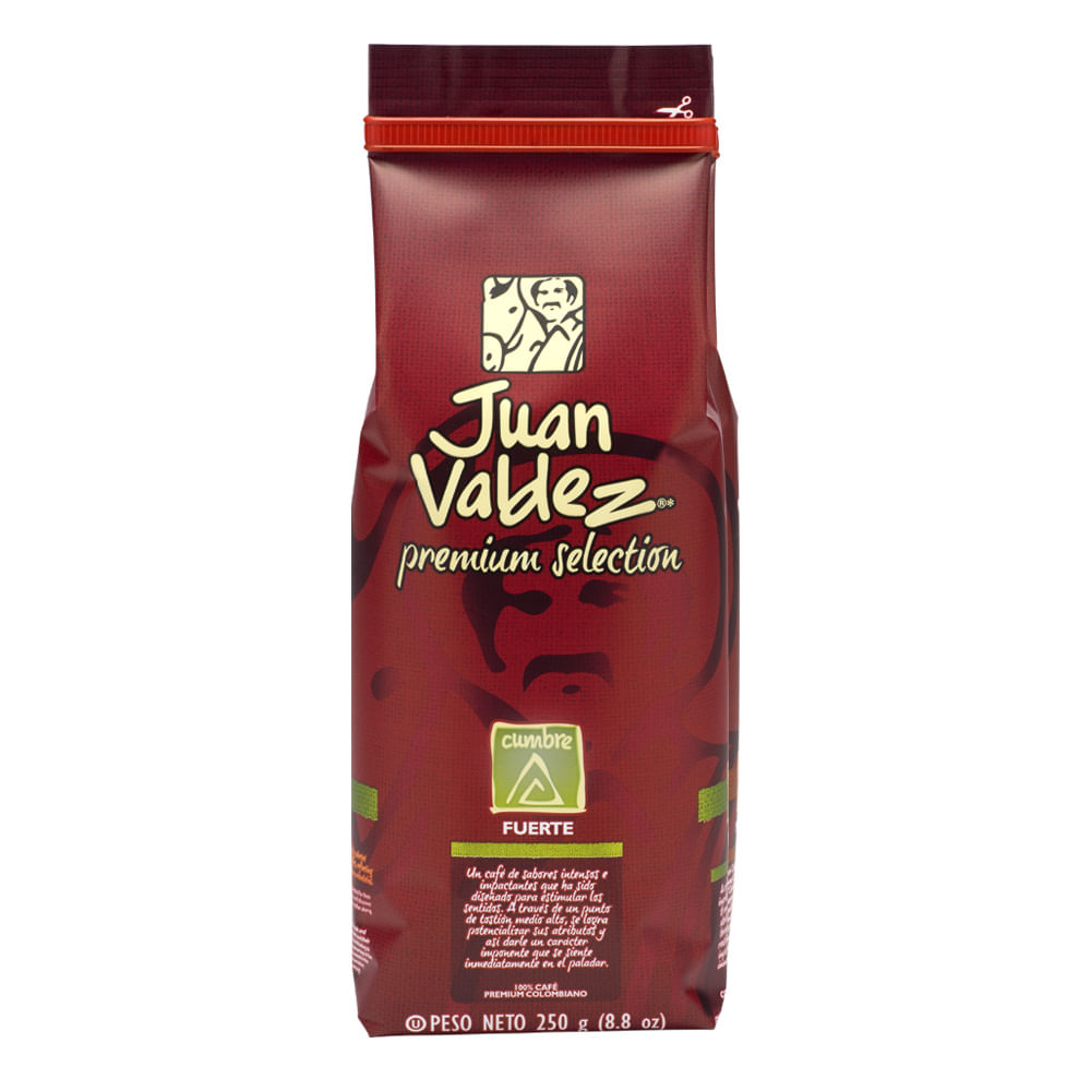 Café Fuerte Molido Cumbre Juan Valdez Premium Bolsa 250 gr