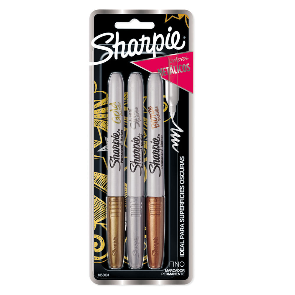 Marcador Permanente Punta Fina Metálico Sharpie Pack 3 unid