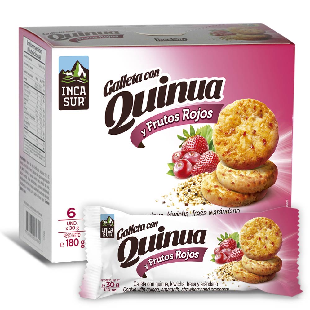 Galletas con Quinua y Frutos Rojos Incasur Caja 6 unid Bolsa 30 gr