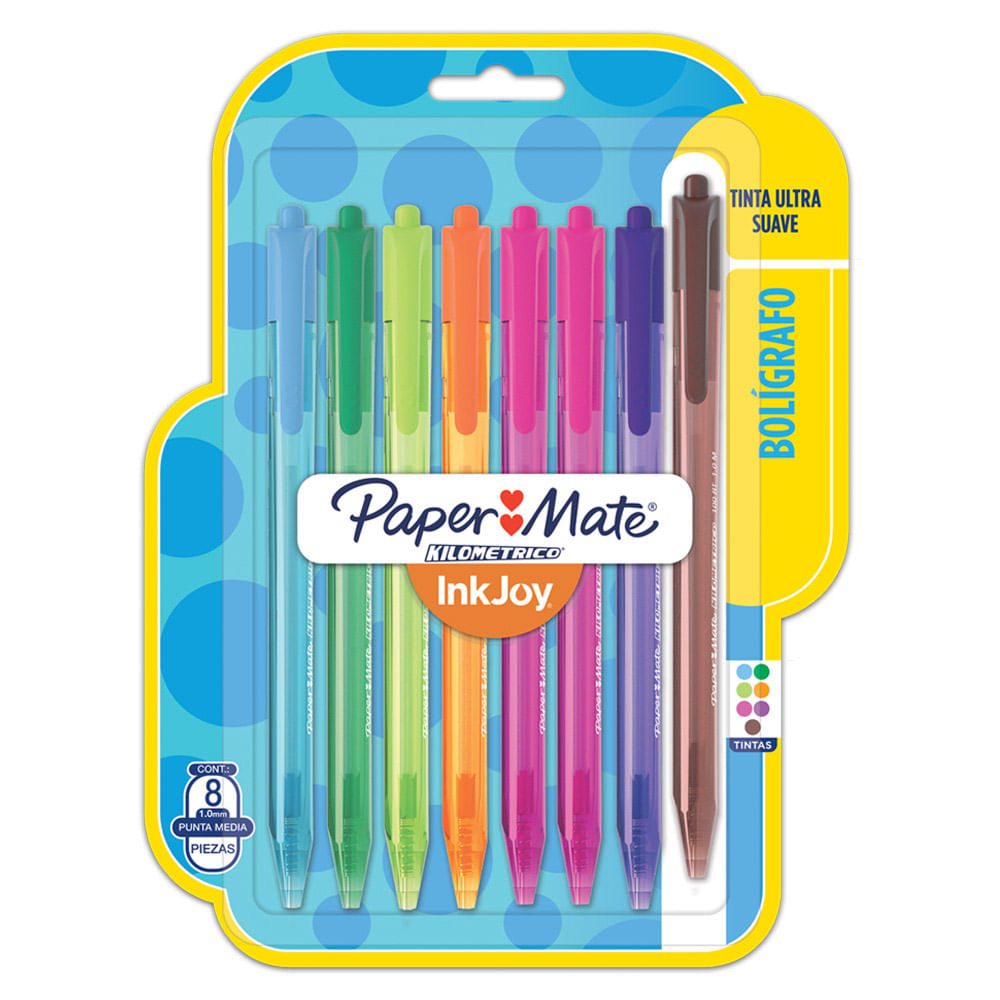 Lapicero Kilométrico Retráctil Inkjoy Paper Mate Pack 8 unid