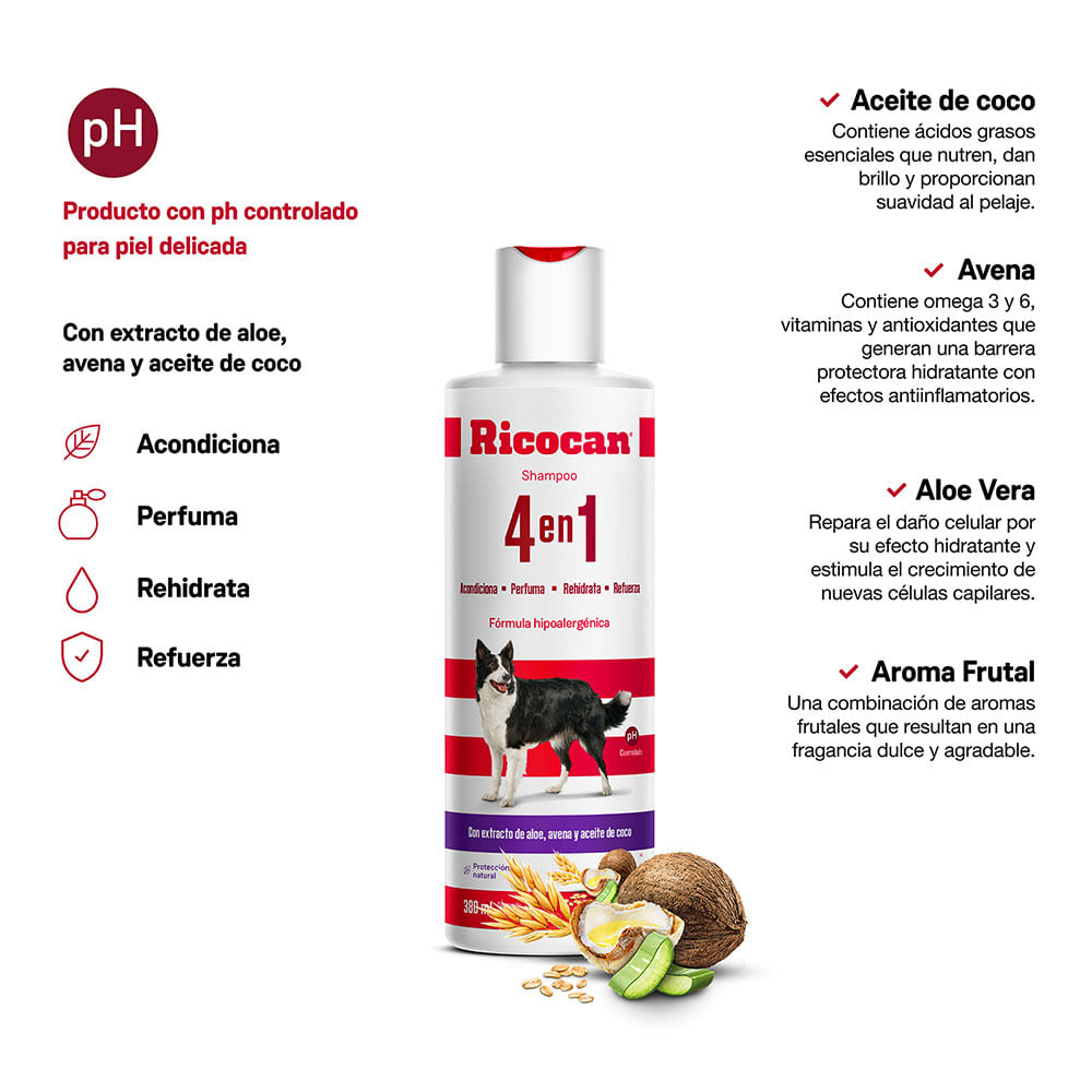 Ricocan Shampoo Para Perros Adultos 4 En 1 Botella 380 Ml Wong