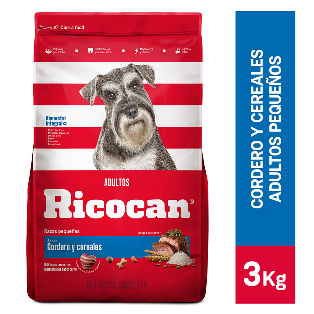 Ricocan Alimento para Perros Adultos Raza Pequeña Cordero y Cereales Bolsa 3 Kg