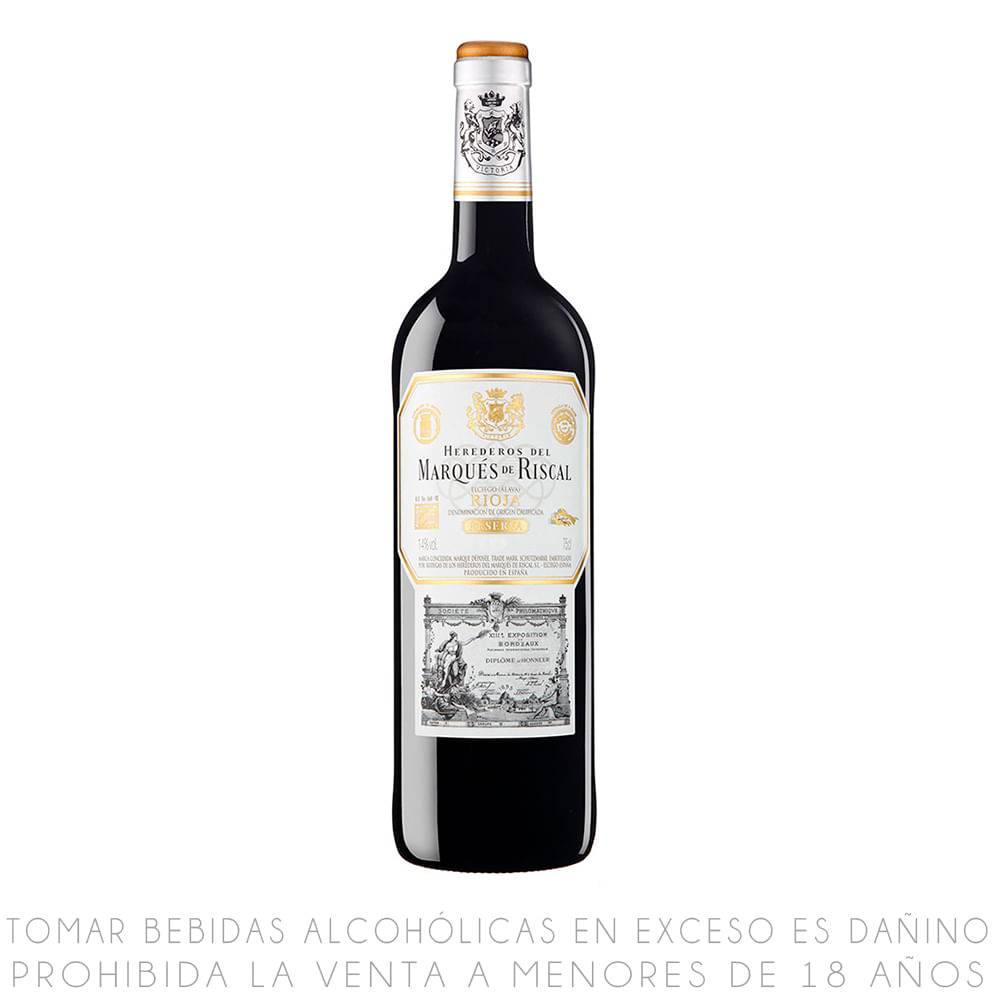 Vino Tinto Tempranillo Marqués de Riscal Reserva Botella 750ml