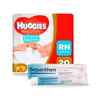 Pack Huggies Natural Care Primeros 100 Días Talla RN Paquete 20 unid + Bepanthen Ungüento Protect Bebes 30 g