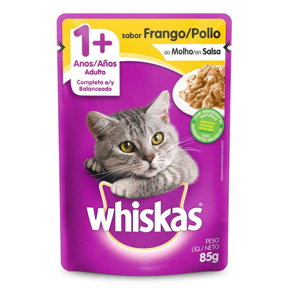 Whiskas Alimento Húmedo para Gatos Adultos Sabor Pollo Pouch 85g