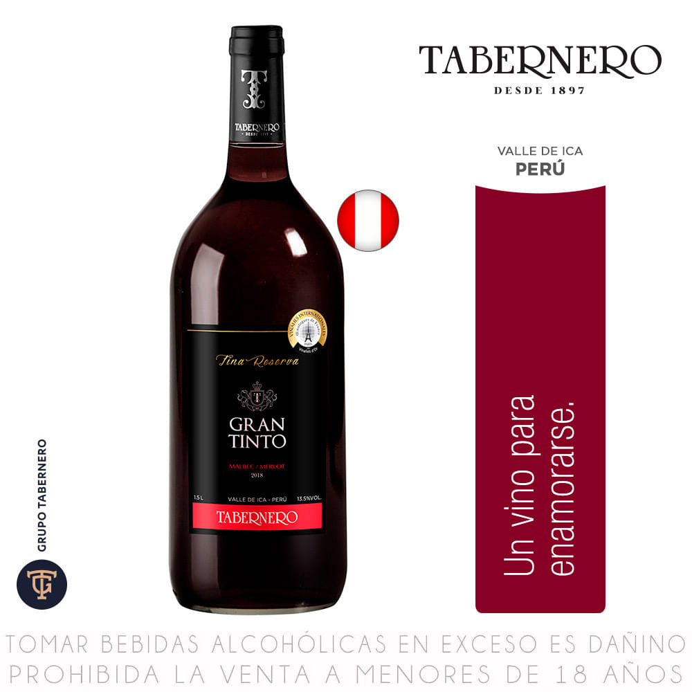 Vino Tinto Blend Gran Reserva Tabernero Fina Reserva Botella 1.5L