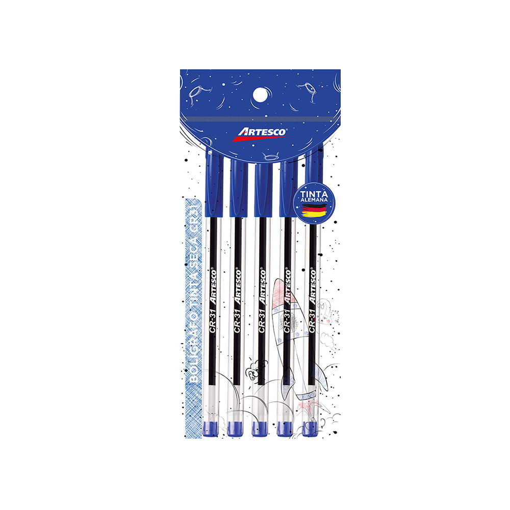 Artesco Lapicero Tinta Seca CR-31 Azul Blíster 5 unid