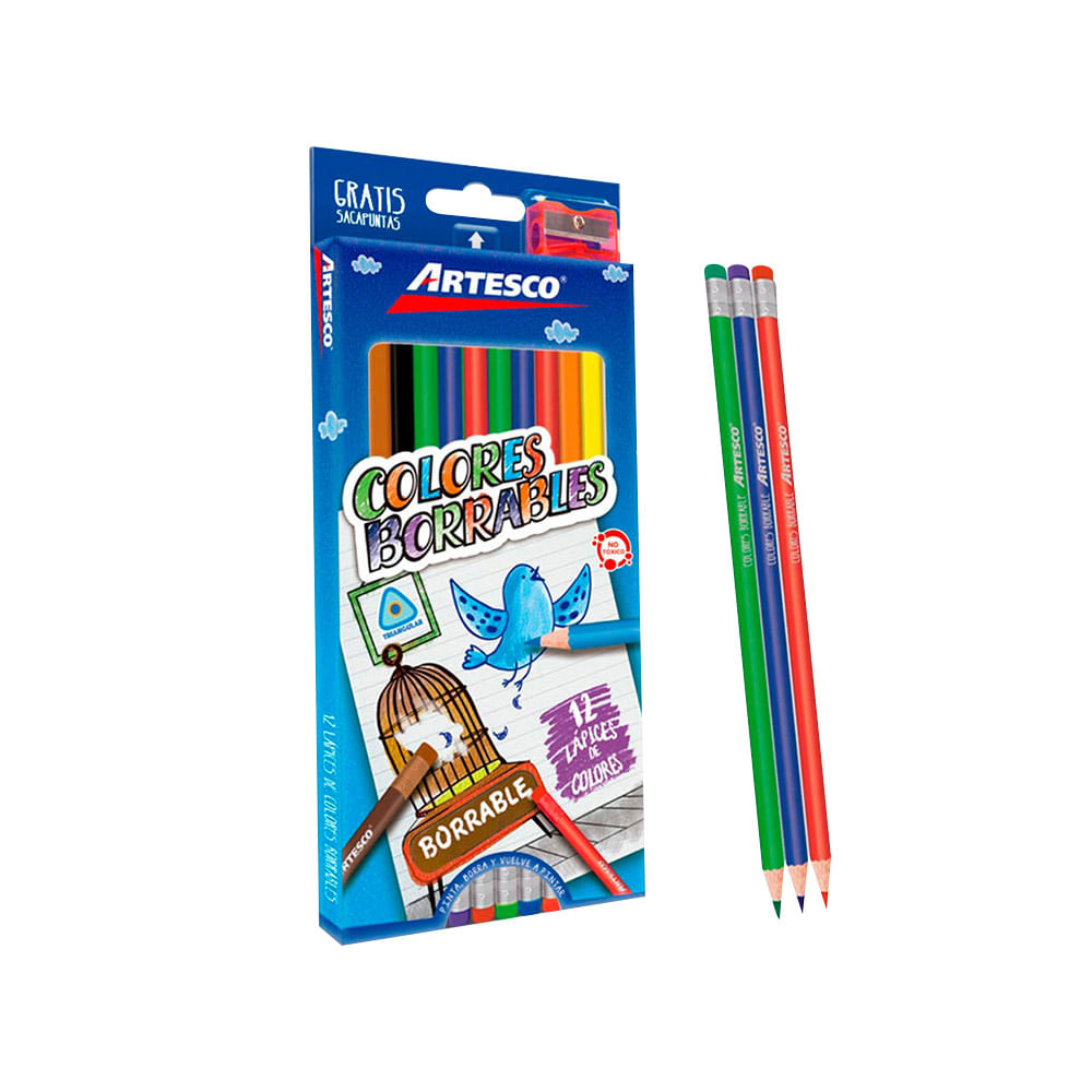 Artesco Colores Triangulares Borrables Caja 12 unid