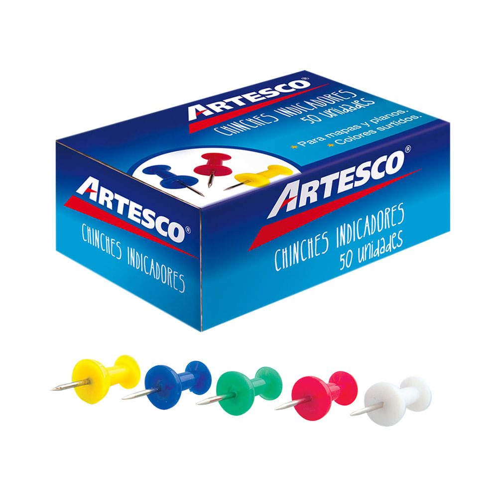 Artesco Chinches Indicadores Colores Variados Caja 50 unid