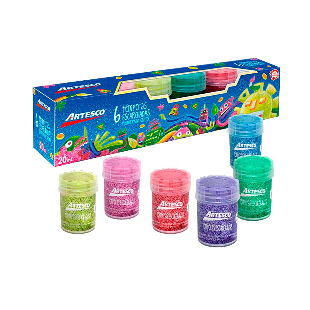 Artesco Témpera Escarchadas Poster Paint Glitter Pote 20 ml Caja 6 unid