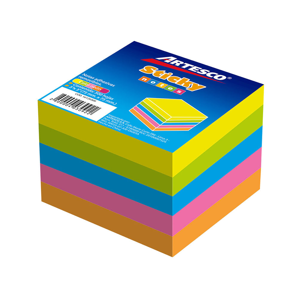 Artesco Notas Adhesivas Removibles Rectangulares Neón Paquete 500 unid