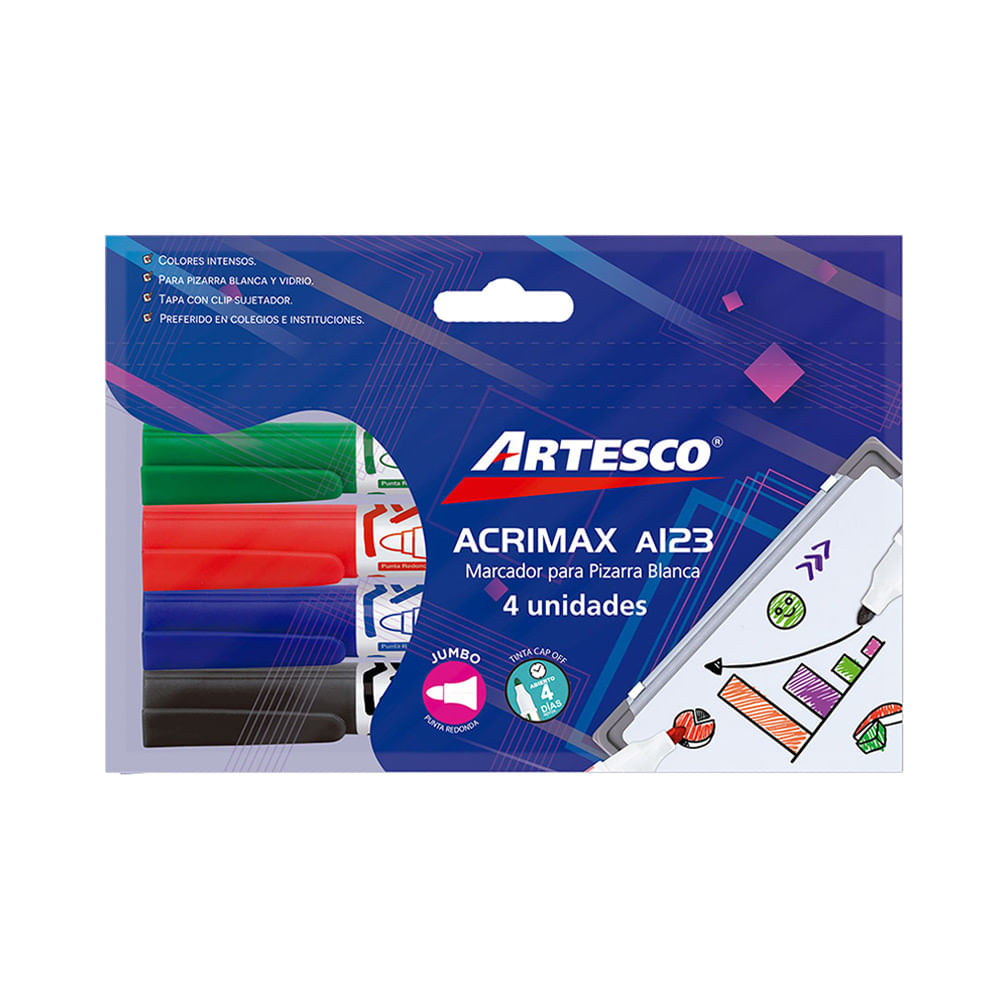 Artesco Plumones para Pizarra Acrimax A123 Pack 4 unid