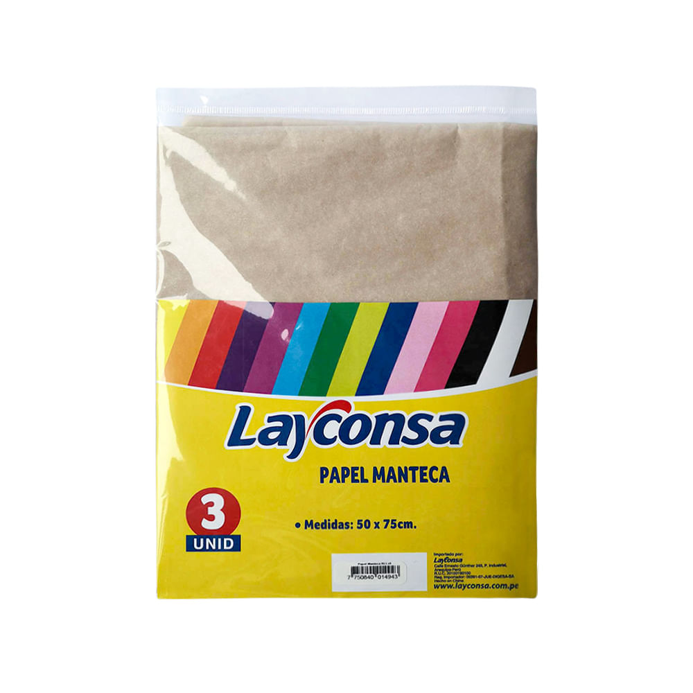 Layconsa Papel Manteca 50 x 75 cm Bolsa 3 unid