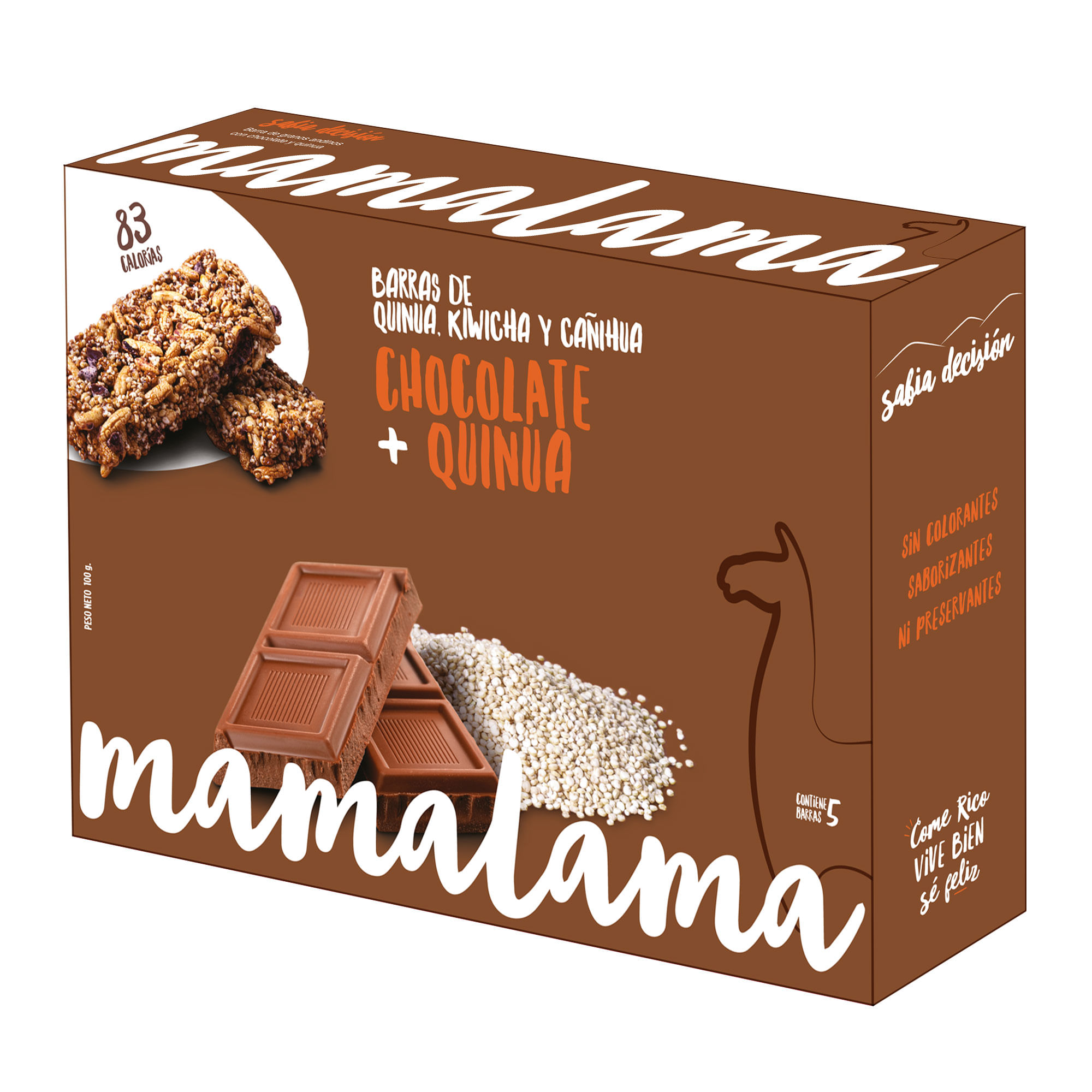 Barra de Quinua, Kiwicha y Cañihua Con Chocolate Mamalama Caja 5 Unidades
