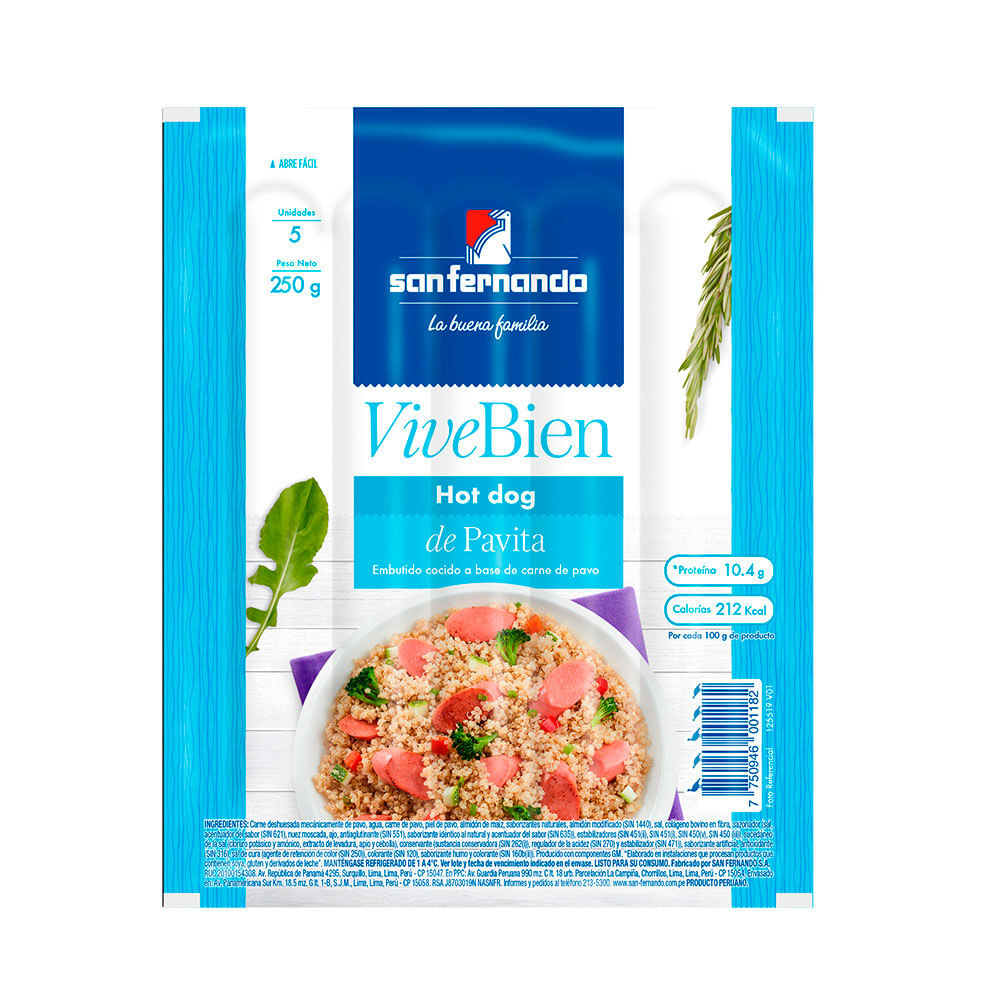 Hot Dog de Pavita San Fernando paquete 250 g