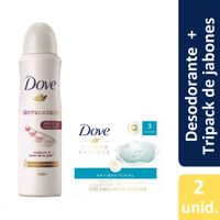 Desodorante en Spray Dove Dermo Aclarant 89 ml + Jabón Dove Antibacterial Tripack 90 g  c/u