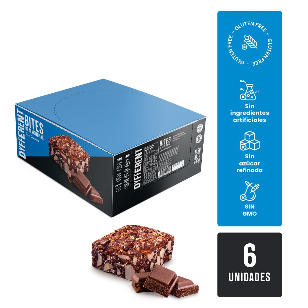 Barras de Almendras Hojuelas Avena Sabor Chocolate Dyfferent Pack 6 Paquetes de 55 g c/u