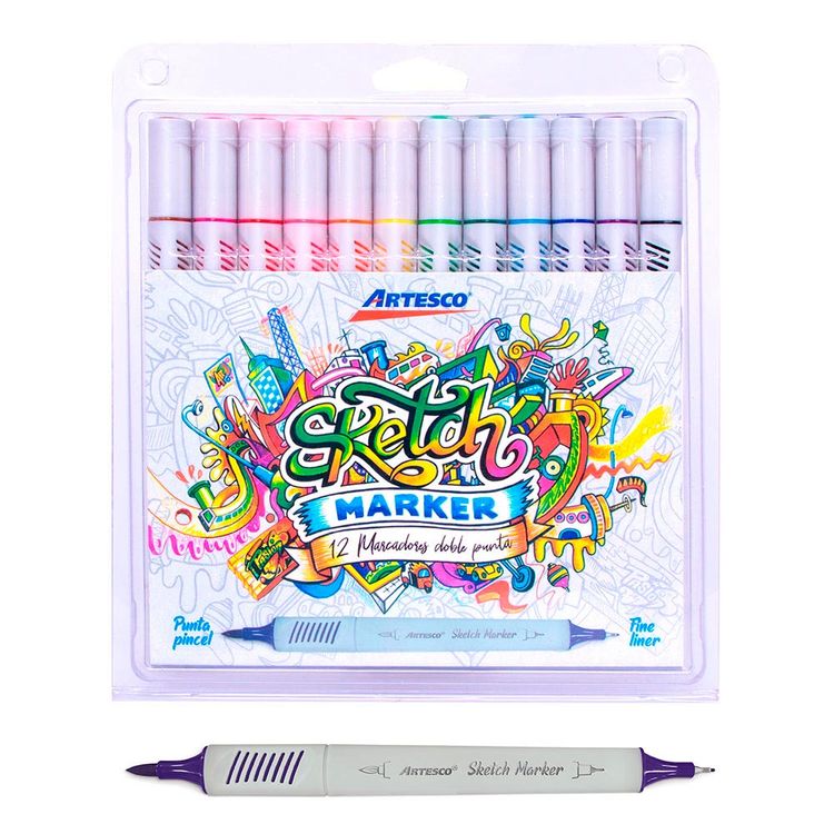 Artesco Plumones Doble Punta Sketch Estuche 12 unid Metro