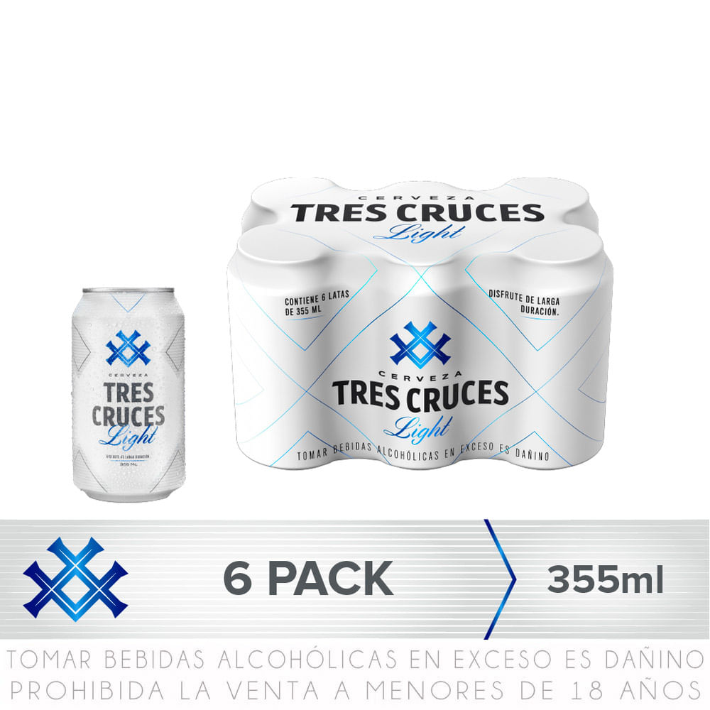 Sixpack Cerveza Tres Cruces Light Lata 355ml