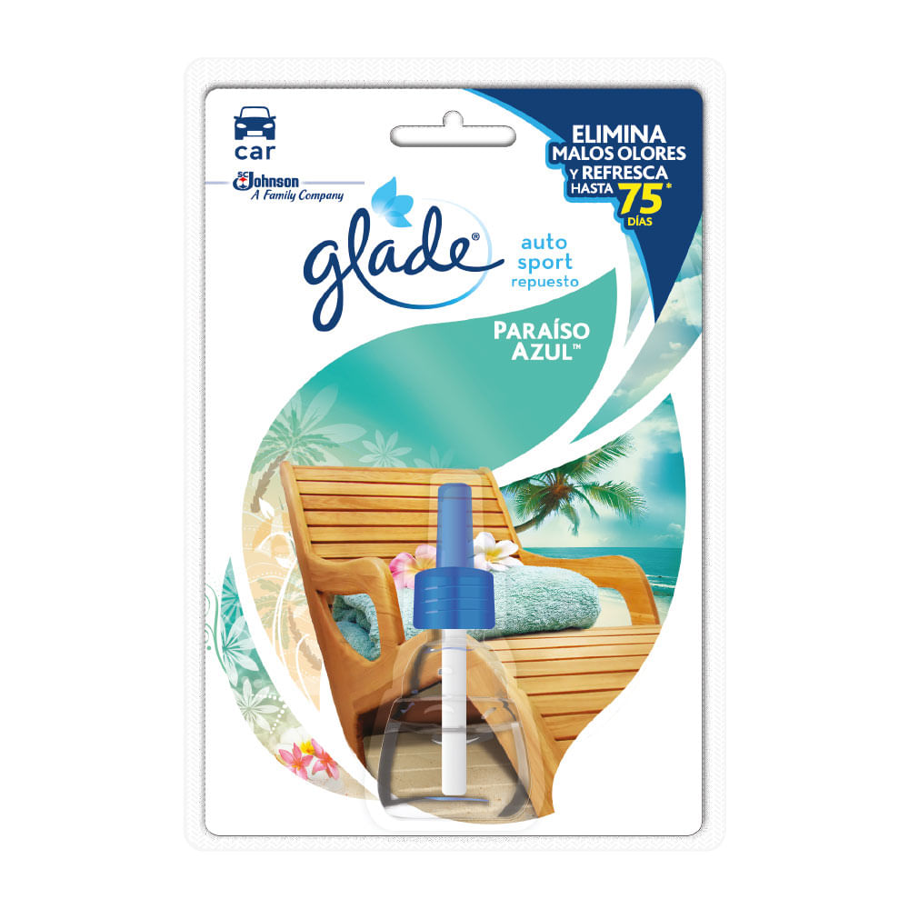 Ambientador Glade Carro Líquido Paraíso Azul 1 repuesto 7ml