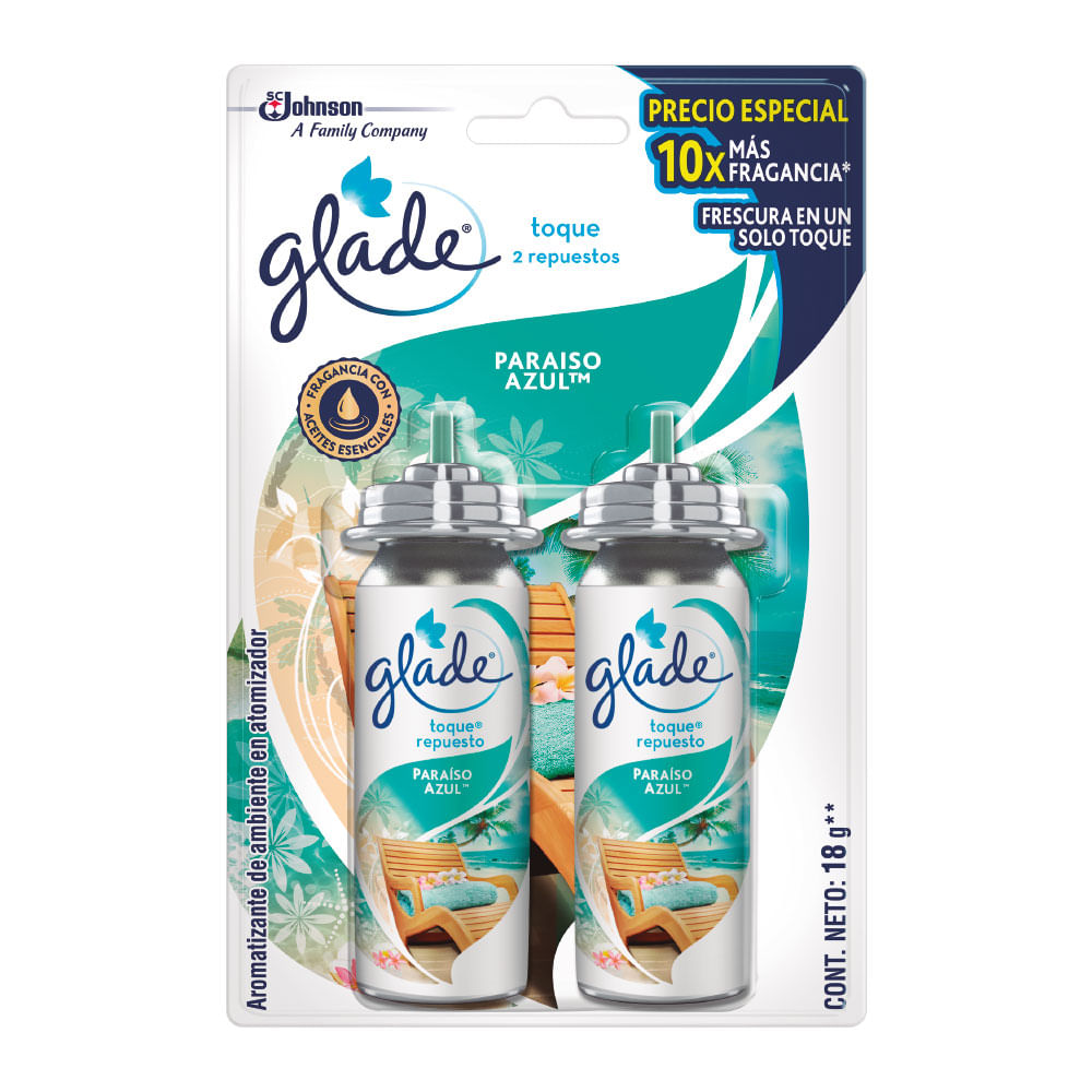 Ambientador Glade Toque Paraiso Azul 2 repuestos 18gr