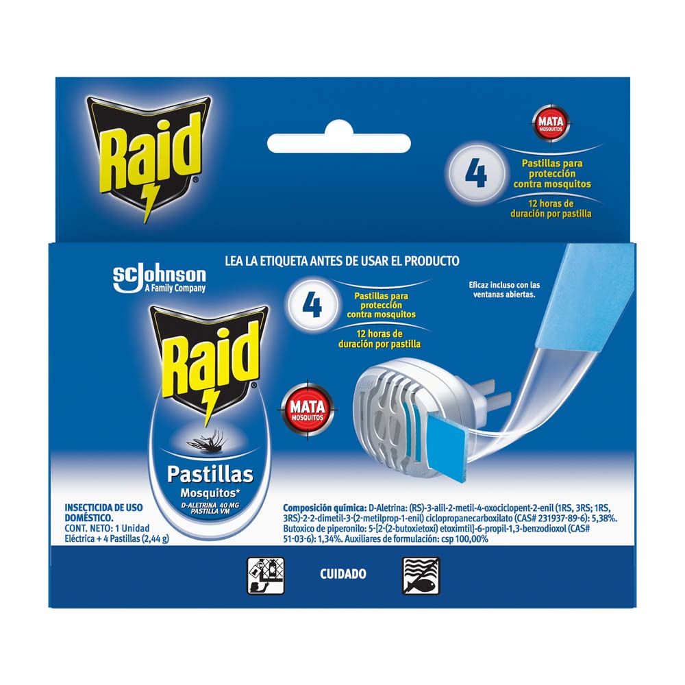 Repelente en pastilla Raid para Insectos Voladores + 4 repuestos 30g