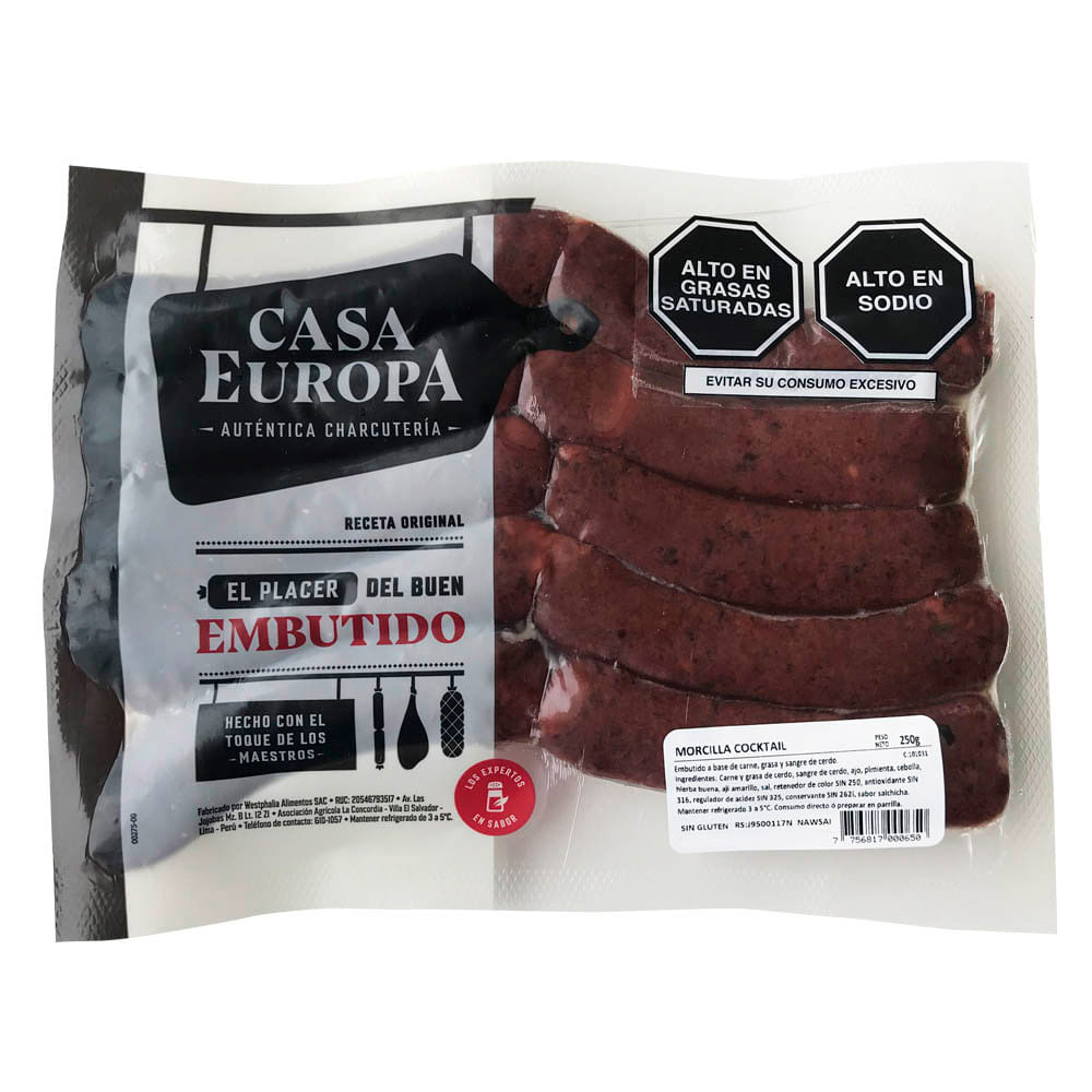 Morcilla Cocktail Casa Europa Paquete 250 g