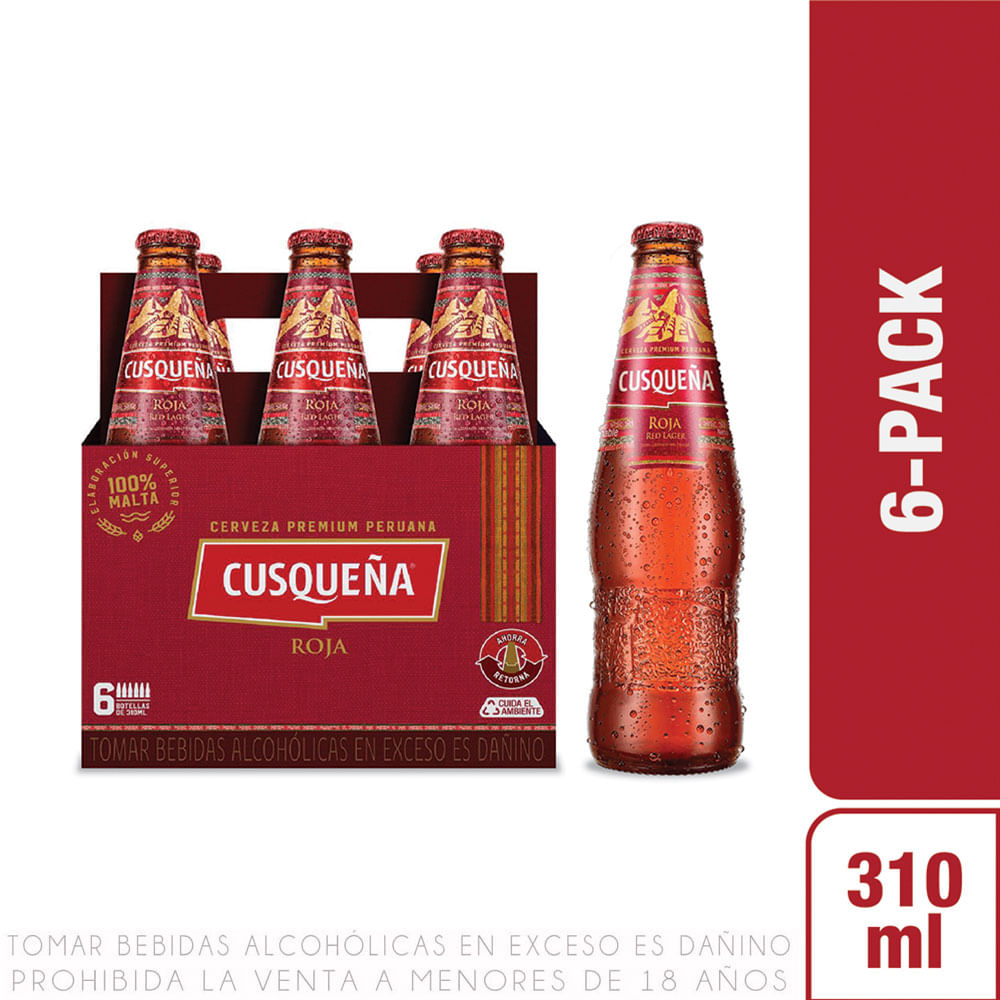 Sixpack Cerveza Cusqueña Roja Botella 310ml