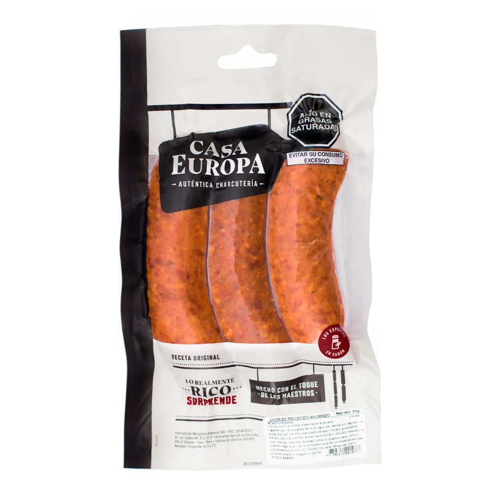 Chorizo Ahumado Precocido Casa Europa Paquete 300 g
