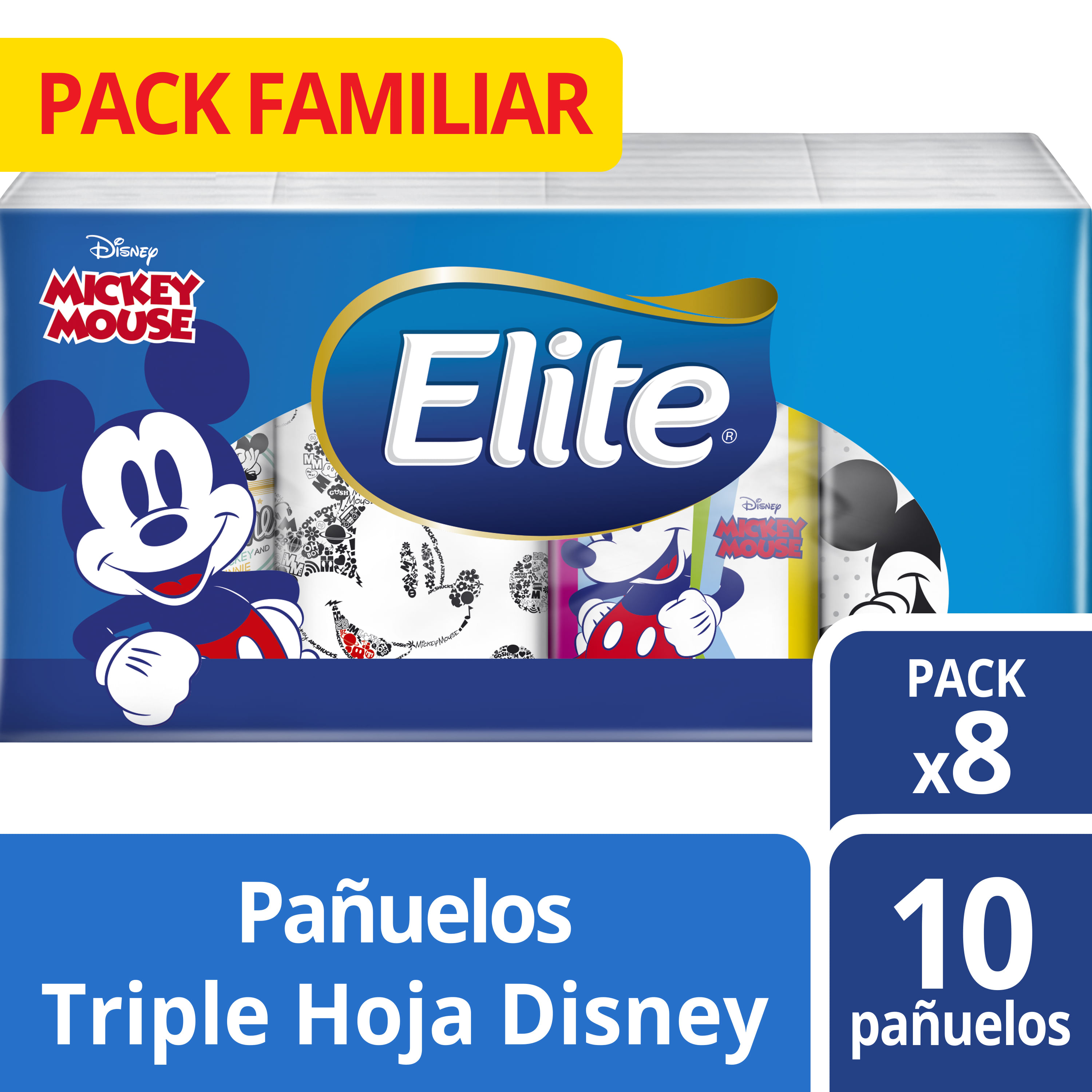 Pañuelos Desechables Elite Edición Mickey Mouse Pack de 8 Paquetes de 10 unid