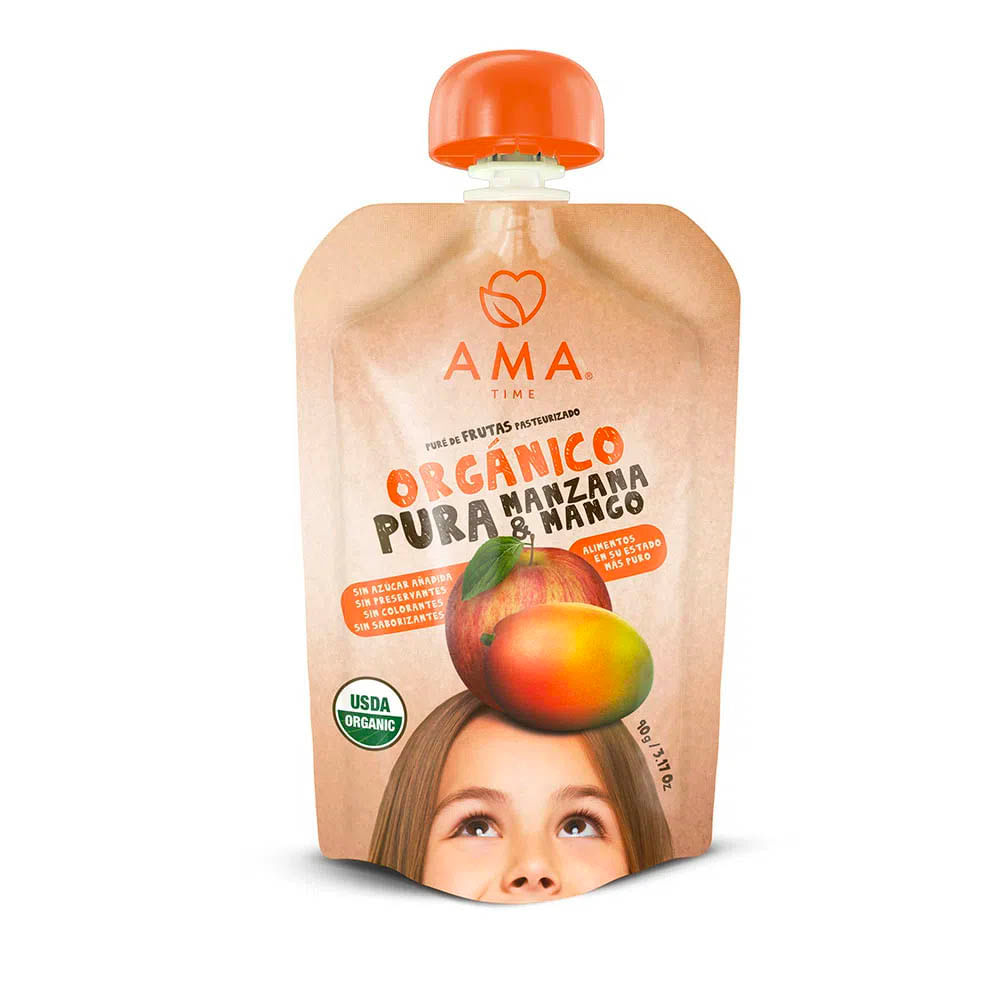 Puré de Frutas Orgánico Manzana y Mango AMA Pouch 90 g