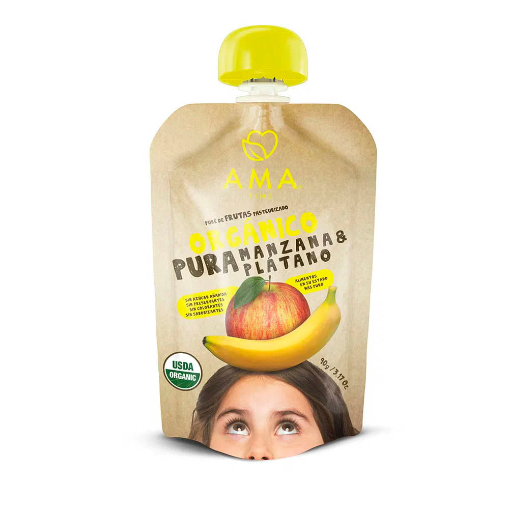 Puré de Frutas Orgánico Manzana y Plátano AMA Pouch 90 g